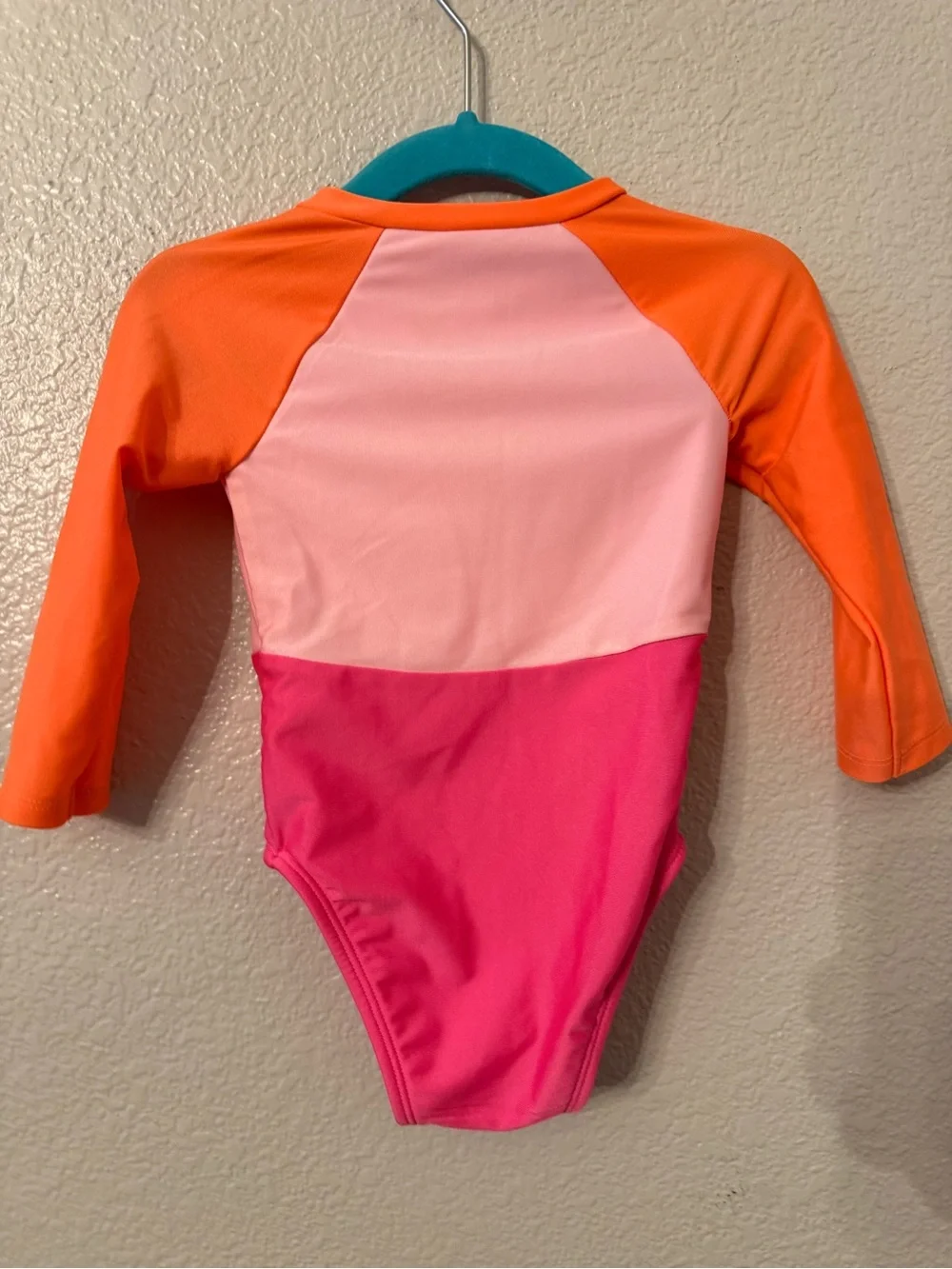 Cat & Jack Girls' Colorblock Long-Sleeve One-Piece Swimsuit - Orange/Pink